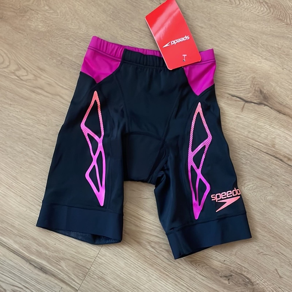 NWT Speedo Fastskin Xenon Tri Shorts Size XS Black Pink Tri Pad Bonded Leg Hem - Picture 6 of 14